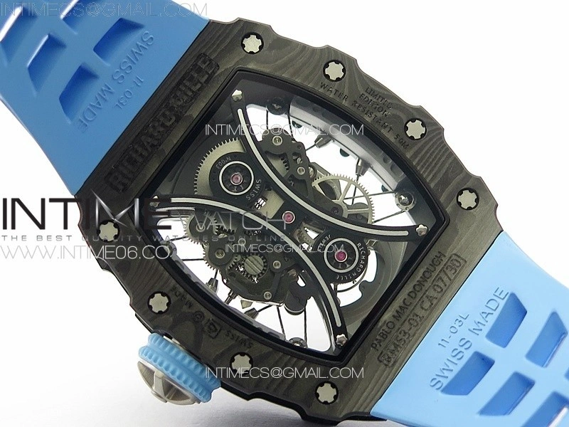 RM053-01 Real Forge Carbon YSF Best Edition Skeleton Dial on Blue Rubber Strap Asian Tourbillon