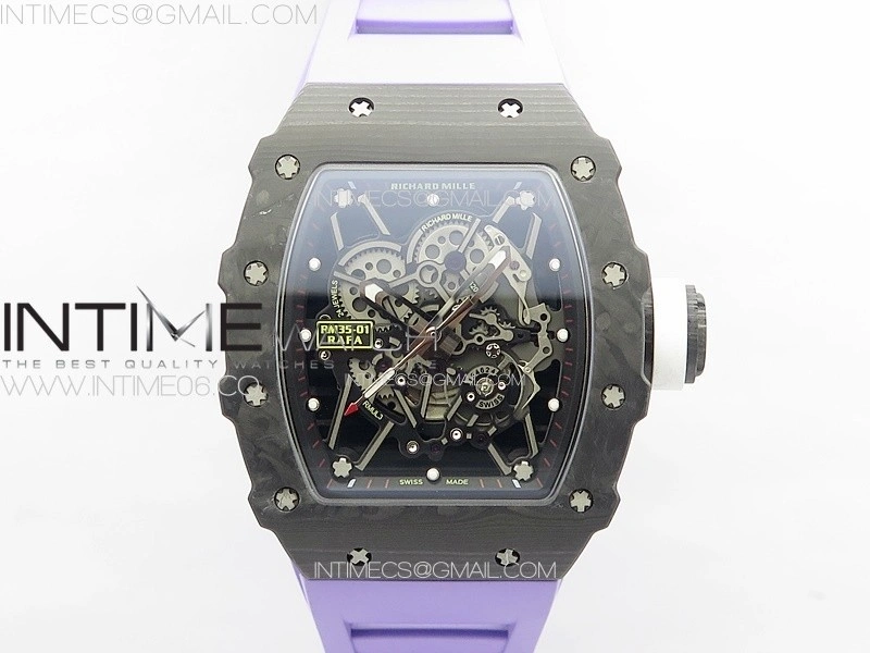 RM035-01 Forged Carbon Case KUF Best Edition White Crown on Purple Rubber Strap MIYOTA8215