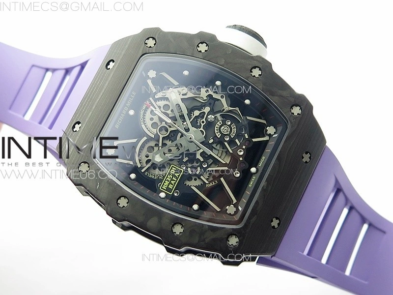 RM035-01 Forged Carbon Case KUF Best Edition White Crown on Purple Rubber Strap MIYOTA8215