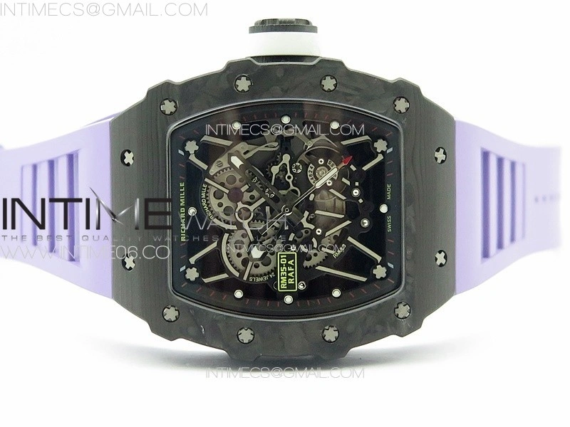 RM035-01 Forged Carbon Case KUF Best Edition White Crown on Purple Rubber Strap MIYOTA8215