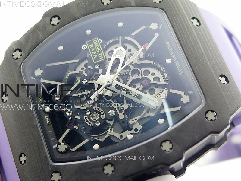 RM035-01 Forged Carbon Case KUF Best Edition White Crown on Purple Rubber Strap MIYOTA8215