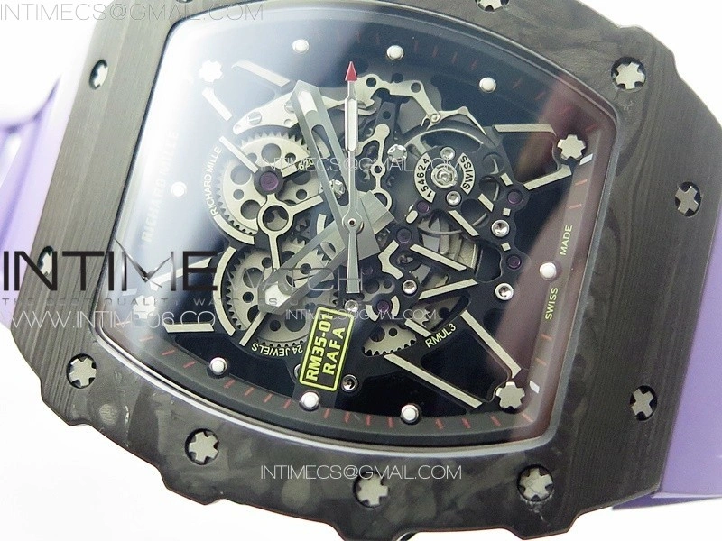 RM035-01 Forged Carbon Case KUF Best Edition White Crown on Purple Rubber Strap MIYOTA8215