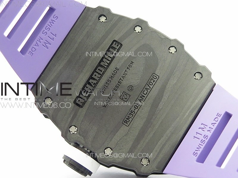 RM035-01 Forged Carbon Case KUF Best Edition White Crown on Purple Rubber Strap MIYOTA8215