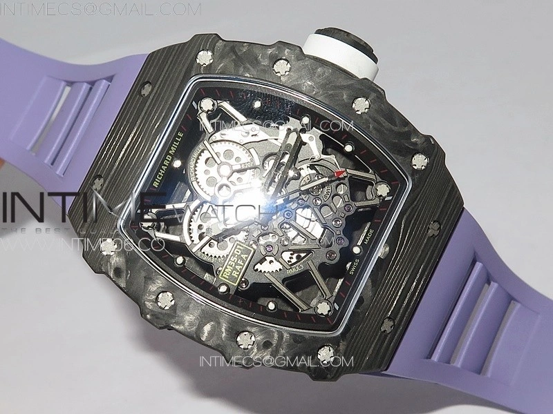 RM035-01 Forged Carbon Case KUF Best Edition White Crown on Purple Rubber Strap MIYOTA8215