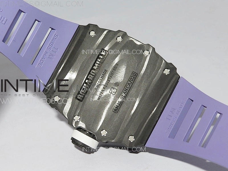 RM035-01 Forged Carbon Case KUF Best Edition White Crown on Purple Rubber Strap MIYOTA8215