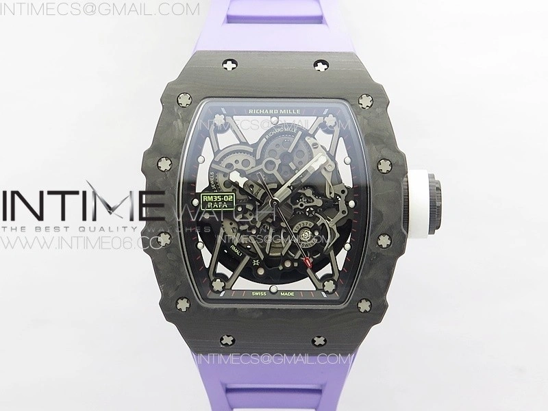 RM035-02 Forged Carbon Case KUF Best Edition White Crown on Purple Rubber Strap MIYOTA8215