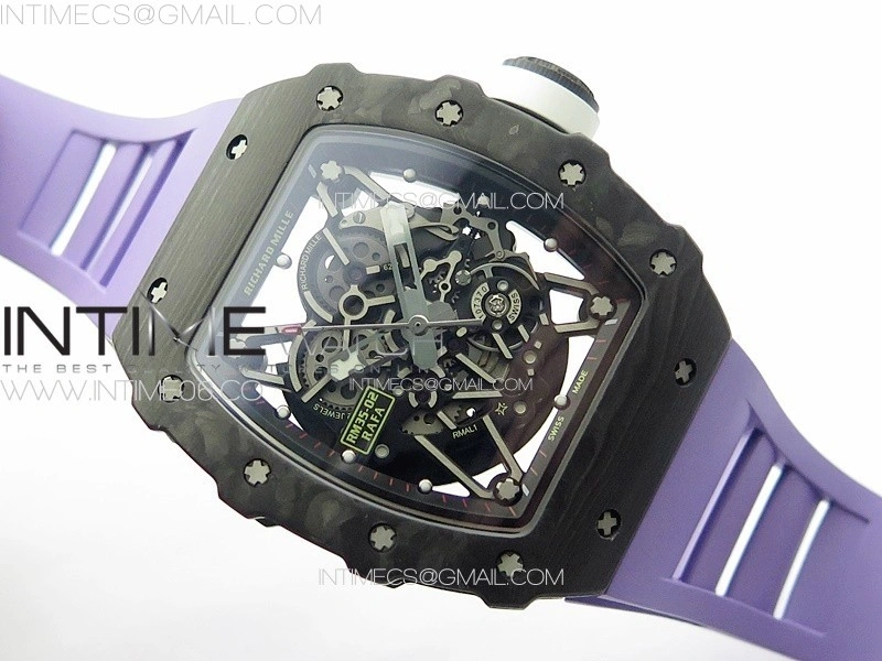 RM035-02 Forged Carbon Case KUF Best Edition White Crown on Purple Rubber Strap MIYOTA8215