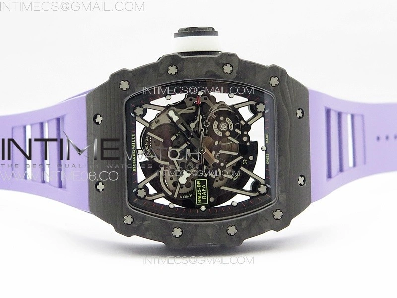 RM035-02 Forged Carbon Case KUF Best Edition White Crown on Purple Rubber Strap MIYOTA8215