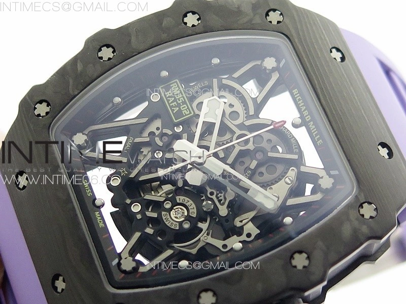 RM035-02 Forged Carbon Case KUF Best Edition White Crown on Purple Rubber Strap MIYOTA8215