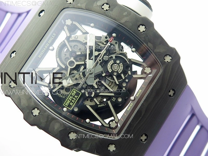 RM035-02 Forged Carbon Case KUF Best Edition White Crown on Purple Rubber Strap MIYOTA8215