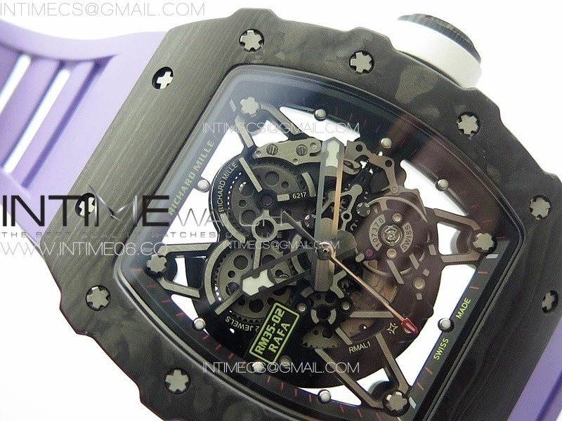 RM035-02 Forged Carbon Case KUF Best Edition White Crown on Purple Rubber Strap MIYOTA8215
