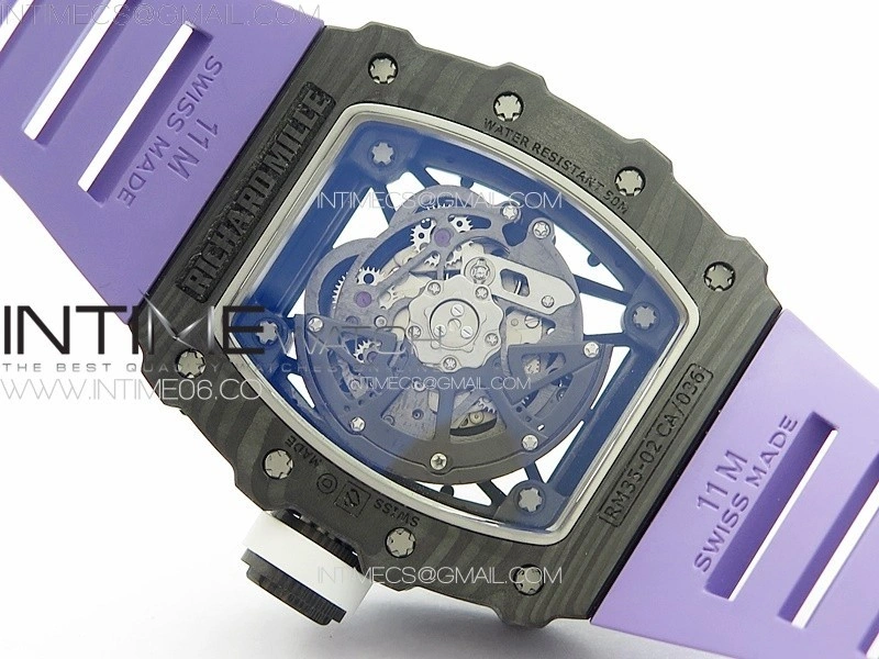 RM035-02 Forged Carbon Case KUF Best Edition White Crown on Purple Rubber Strap MIYOTA8215