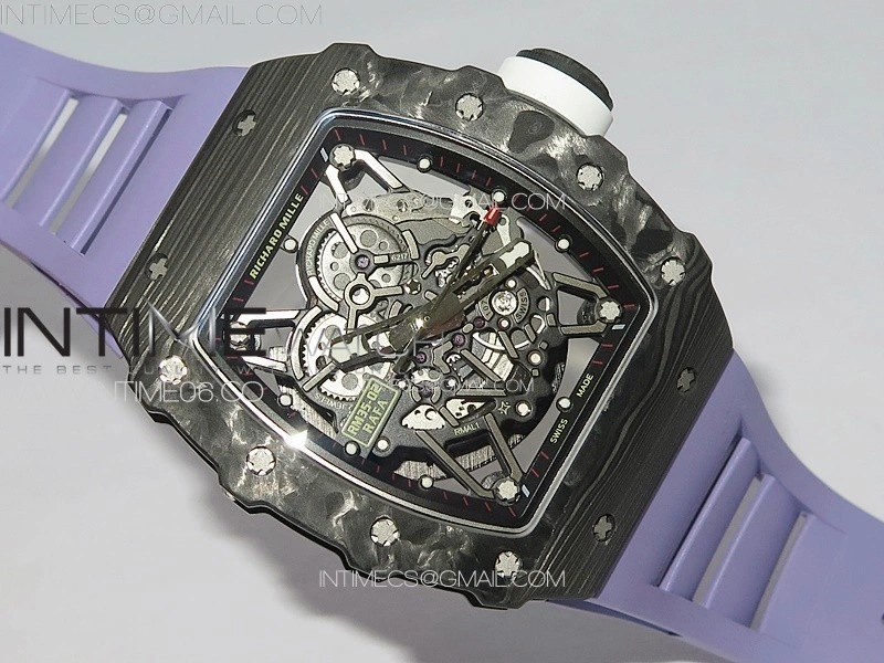 RM035-02 Forged Carbon Case KUF Best Edition White Crown on Purple Rubber Strap MIYOTA8215