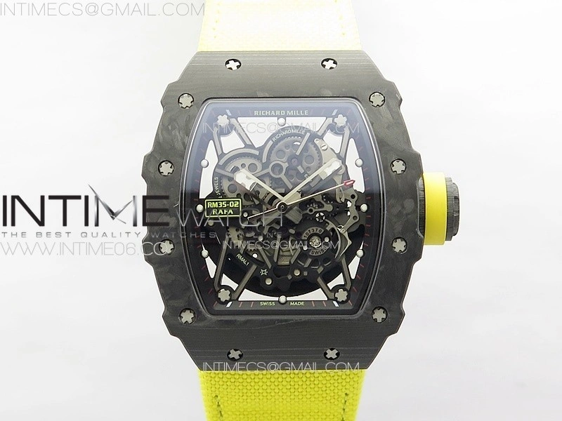 RM035-02 Forged Carbon Case KUF Best Edition Yellow Crown on Yellow Nylon Strap MIYOTA8215