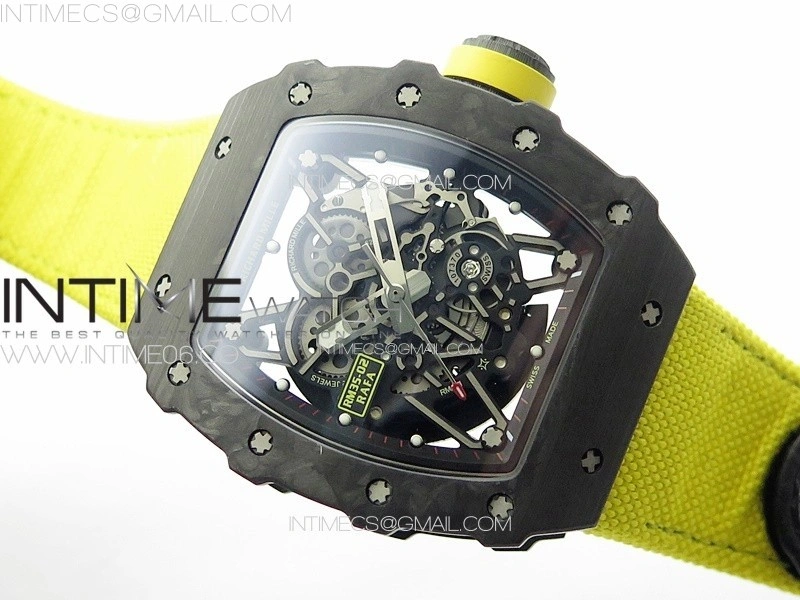 RM035-02 Forged Carbon Case KUF Best Edition Yellow Crown on Yellow Nylon Strap MIYOTA8215