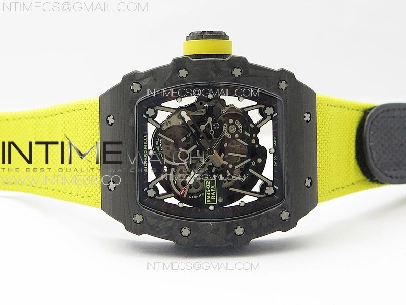 RM035-02 Forged Carbon Case KUF Best Edition Yellow Crown on Yellow Nylon Strap MIYOTA8215