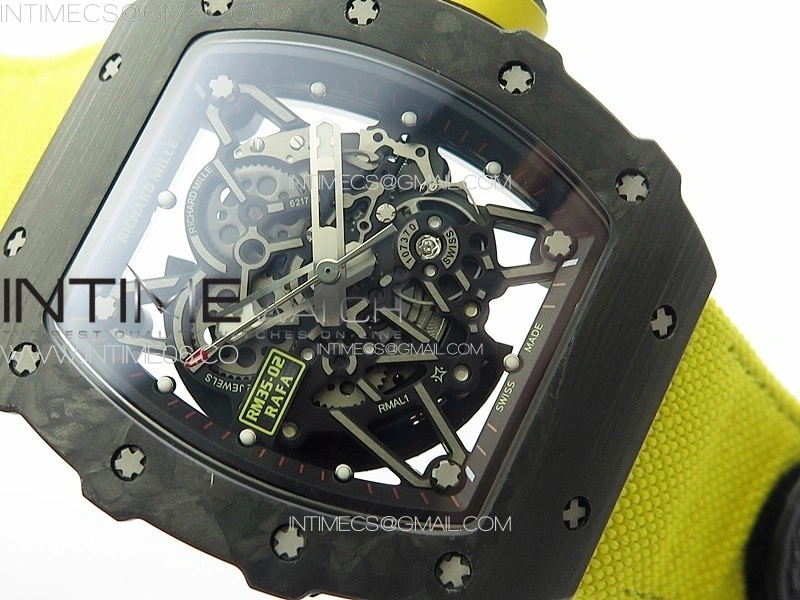RM035-02 Forged Carbon Case KUF Best Edition Yellow Crown on Yellow Nylon Strap MIYOTA8215