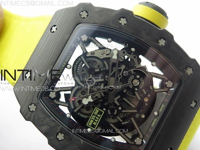 RM035-02 Forged Carbon Case KUF Best Edition Yellow Crown on Yellow Nylon Strap MIYOTA8215