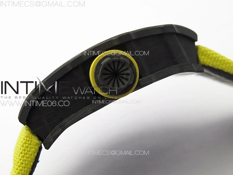 RM035-02 Forged Carbon Case KUF Best Edition Yellow Crown on Yellow Nylon Strap MIYOTA8215