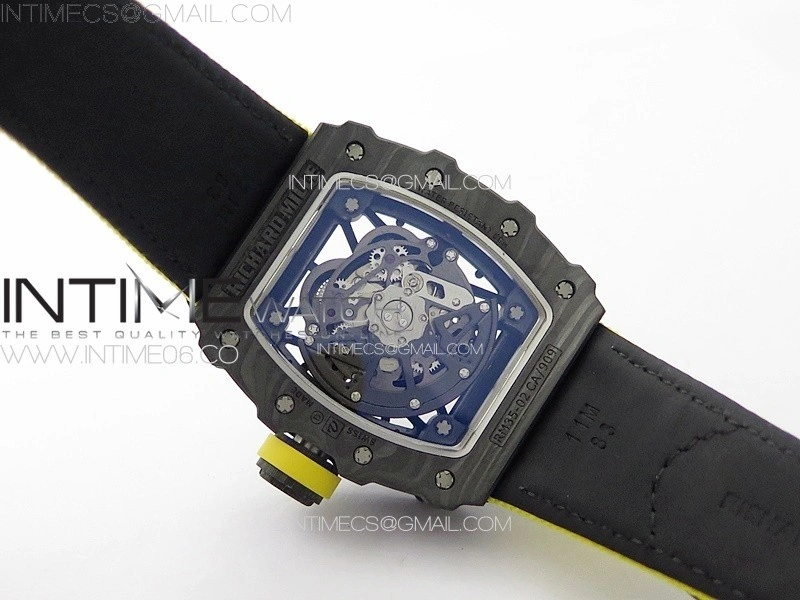 RM035-02 Forged Carbon Case KUF Best Edition Yellow Crown on Yellow Nylon Strap MIYOTA8215