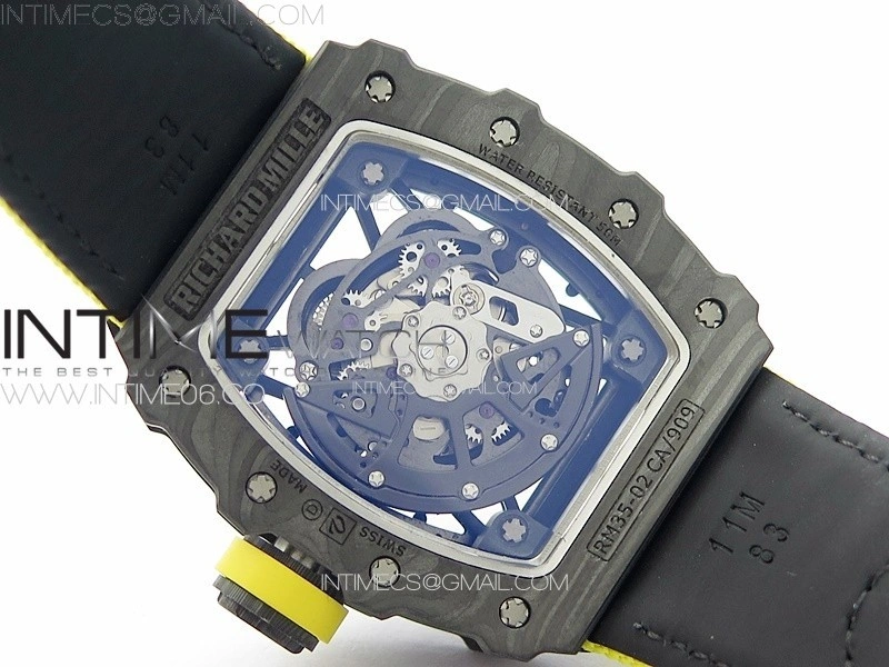 RM035-02 Forged Carbon Case KUF Best Edition Yellow Crown on Yellow Nylon Strap MIYOTA8215