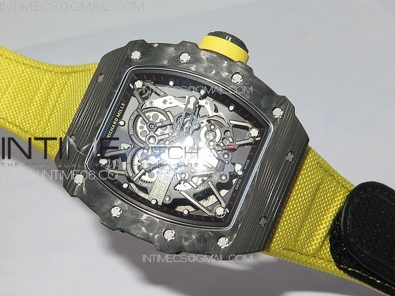 RM035-02 Forged Carbon Case KUF Best Edition Yellow Crown on Yellow Nylon Strap MIYOTA8215