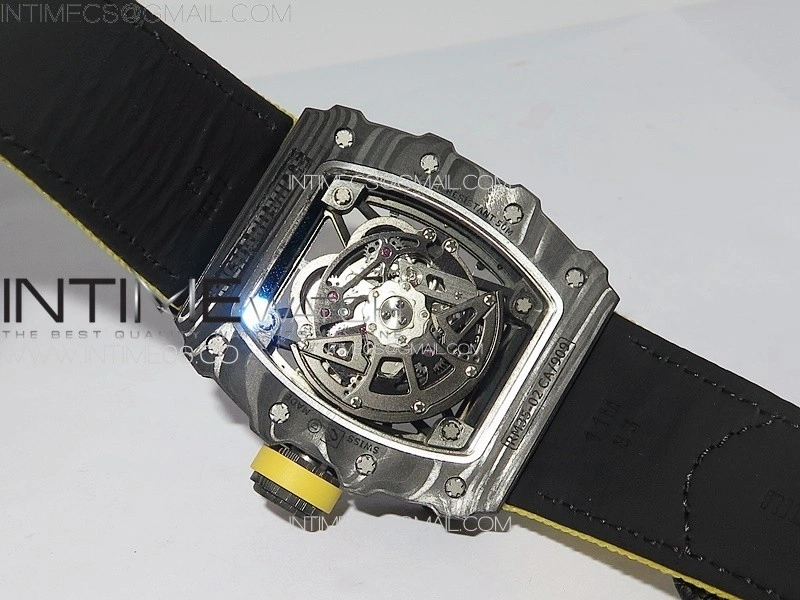 RM035-02 Forged Carbon Case KUF Best Edition Yellow Crown on Yellow Nylon Strap MIYOTA8215