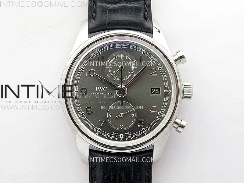 Portuguese IW390404 SS AZF 1:1 Best Edition Gray Dial A7750 On Black Leather Strap