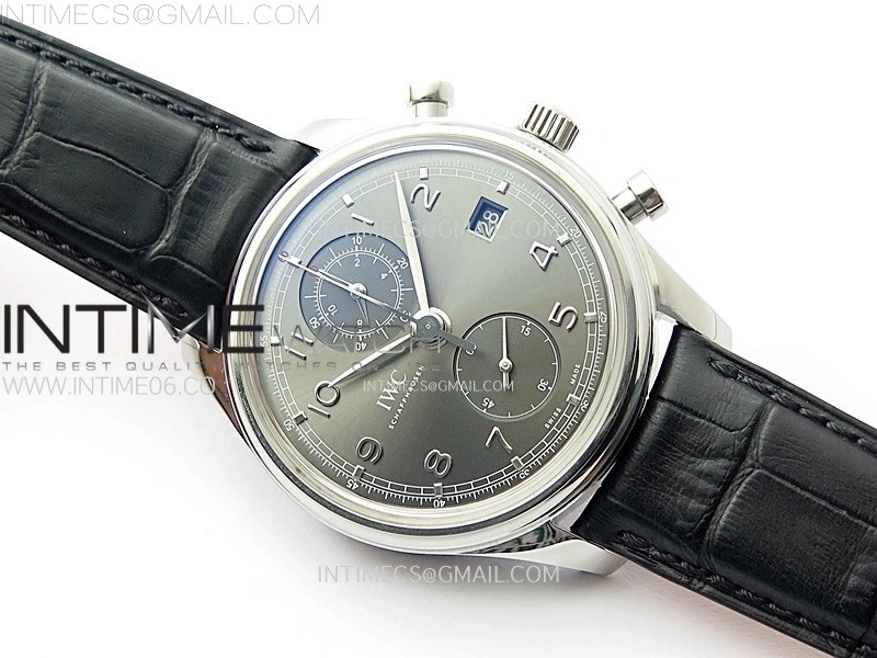 Portuguese IW390404 SS AZF 1:1 Best Edition Gray Dial A7750 On Black Leather Strap