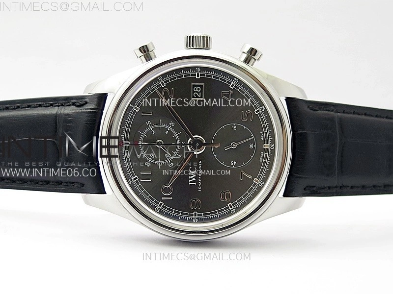 Portuguese IW390404 SS AZF 1:1 Best Edition Gray Dial A7750 On Black Leather Strap