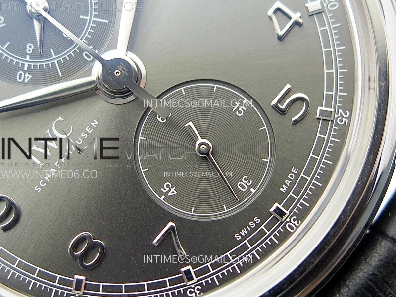 Portuguese IW390404 SS AZF 1:1 Best Edition Gray Dial A7750 On Black Leather Strap