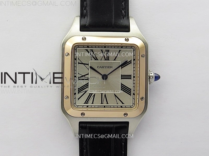 Santos Dumont 43.5mm SS RG F1F Best Edition Silver Dial on Black Leather Strap Quartz