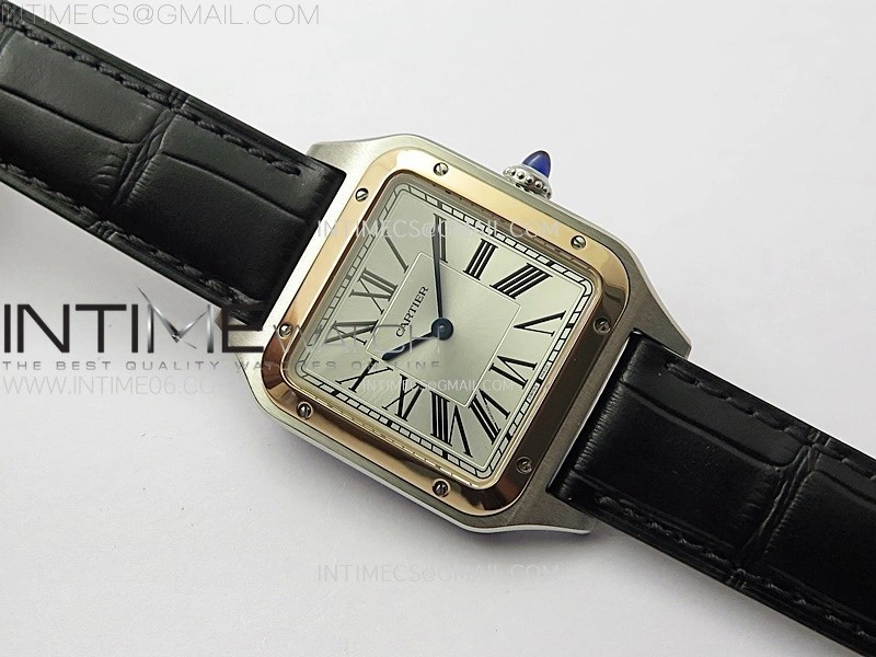 Santos Dumont 43.5mm SS RG F1F Best Edition Silver Dial on Black Leather Strap Quartz