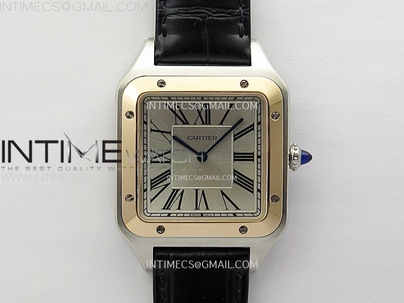 Santos Dumont 46.6mm SS RG F1F Best Edition Silver Dial on Black Leather Strap Quartz