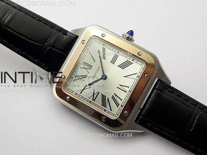Santos Dumont 46.6mm SS RG F1F Best Edition Silver Dial on Black Leather Strap Quartz