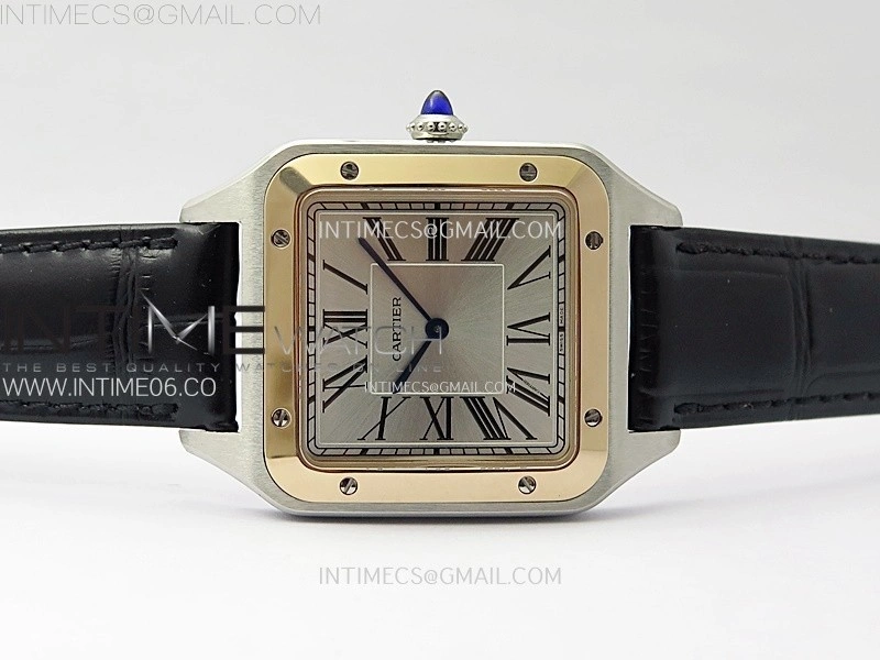 Santos Dumont 46.6mm SS RG F1F Best Edition Silver Dial on Black Leather Strap Quartz