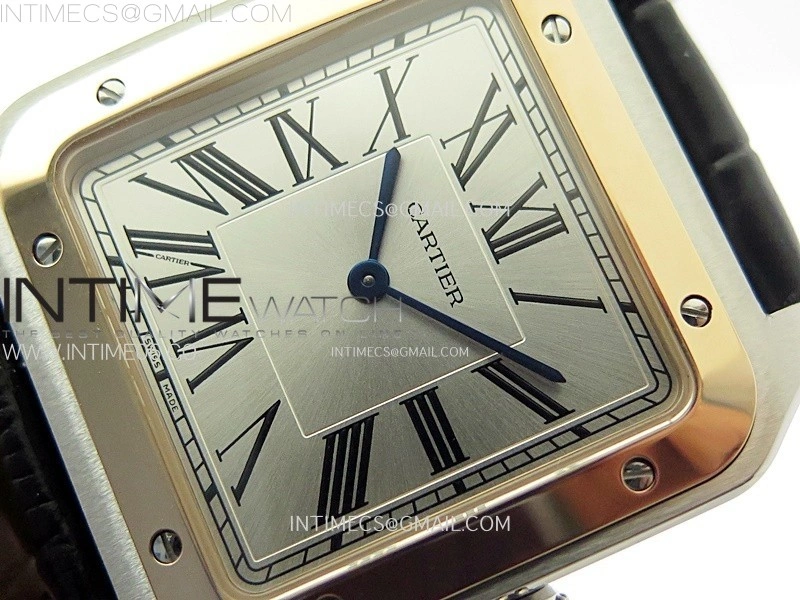 Santos Dumont 46.6mm SS RG F1F Best Edition Silver Dial on Black Leather Strap Quartz