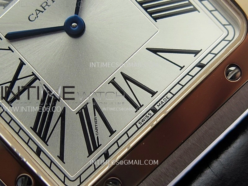 Santos Dumont 46.6mm SS RG F1F Best Edition Silver Dial on Black Leather Strap Quartz