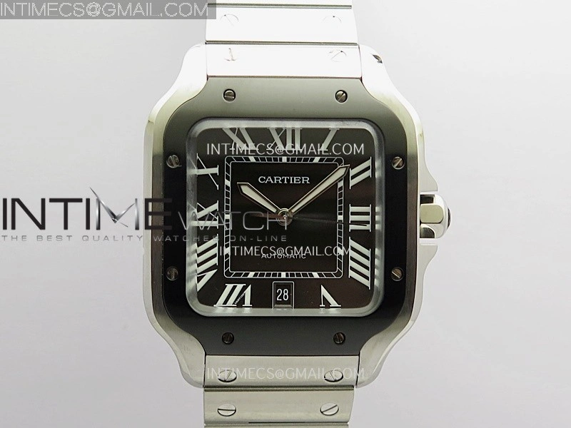 Santos de Cartier 40mm SS DLC GF 1:1 Best Edition Gray Dial On SS Bracelet MIYOTA 9015