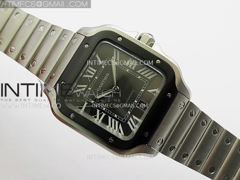 Santos de Cartier 40mm SS DLC GF 1:1 Best Edition Gray Dial On SS Bracelet MIYOTA 9015