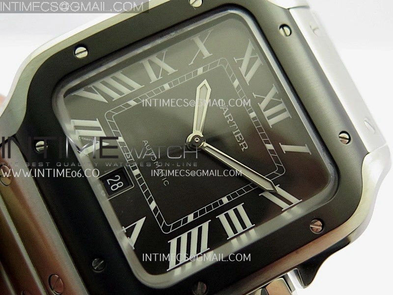 Santos de Cartier 40mm SS DLC GF 1:1 Best Edition Gray Dial On SS Bracelet MIYOTA 9015
