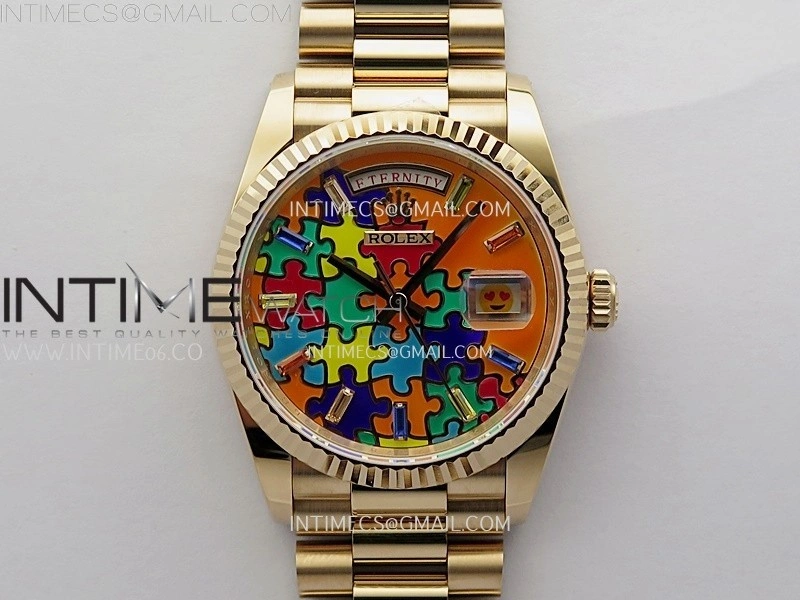 Daydate 128235 36mm Colour Jigsaw Puzzle RG QHF Best Edition Orange Dial on RG President Bracelet A2834