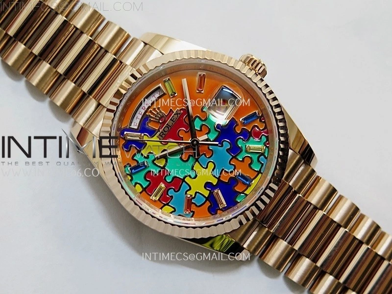 Daydate 128235 36mm Colour Jigsaw Puzzle RG QHF Best Edition Orange Dial on RG President Bracelet A2834