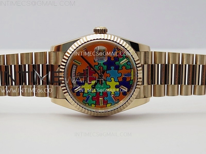 Daydate 128235 36mm Colour Jigsaw Puzzle RG QHF Best Edition Orange Dial on RG President Bracelet A2834