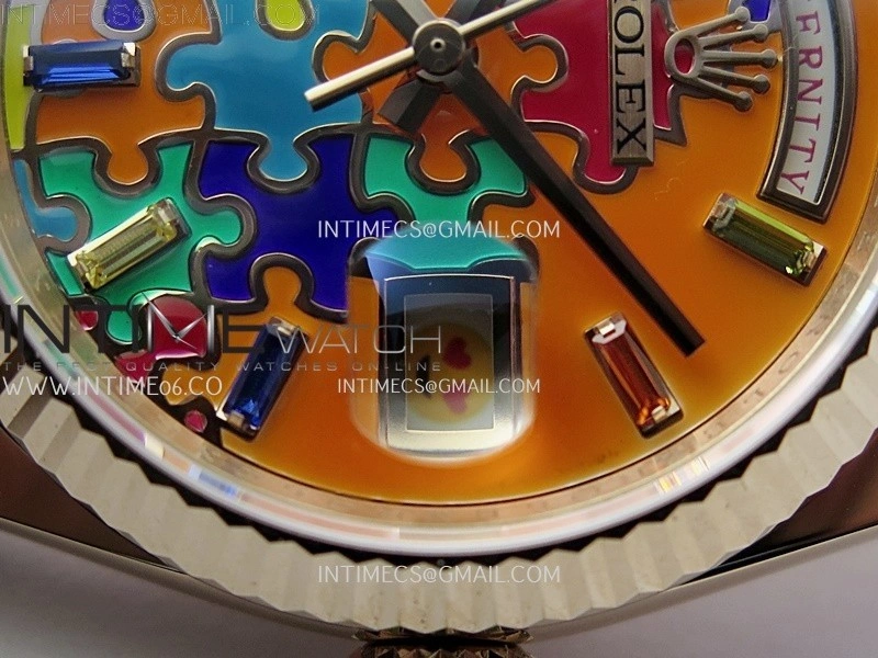 Daydate 128235 36mm Colour Jigsaw Puzzle RG QHF Best Edition Orange Dial on RG President Bracelet A2834