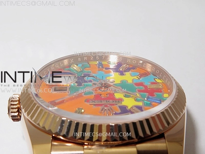 Daydate 128235 36mm Colour Jigsaw Puzzle RG QHF Best Edition Orange Dial on RG President Bracelet A2834