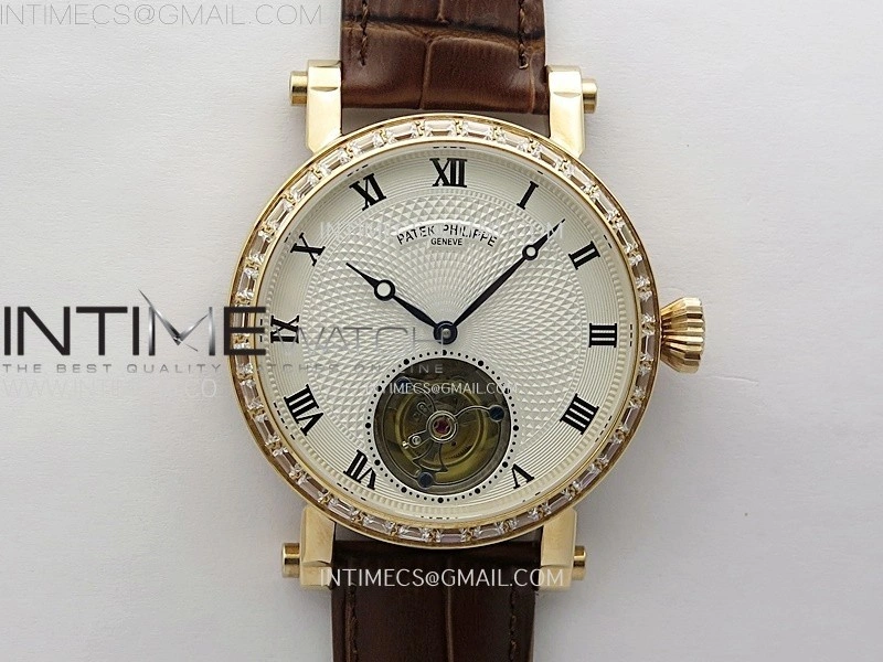 Classic Tourbillon RG Diamonds Bezel AXF White Textured Dial On Black Leather Strap EQ5210