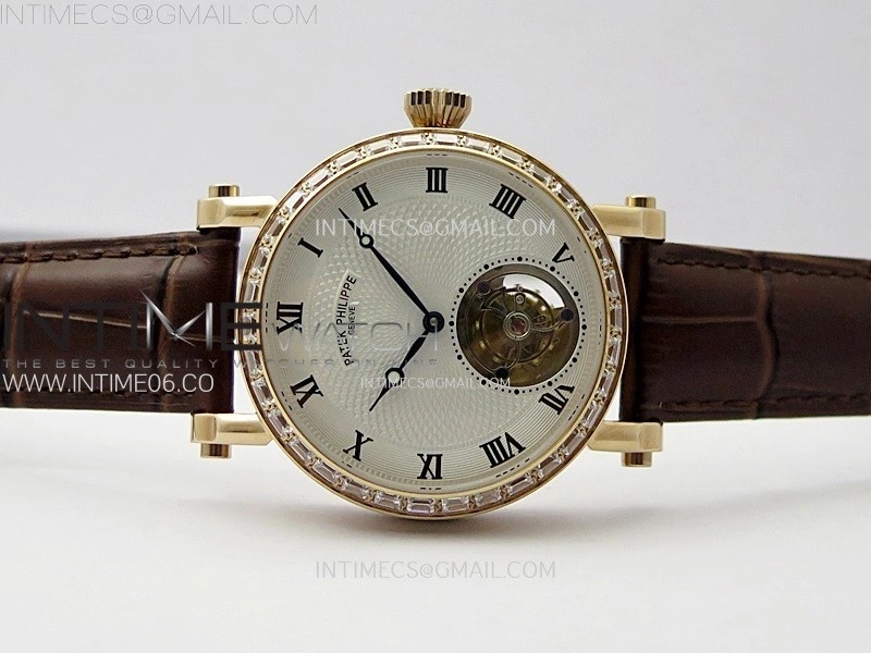Classic Tourbillon RG Diamonds Bezel AXF White Textured Dial On Black Leather Strap EQ5210