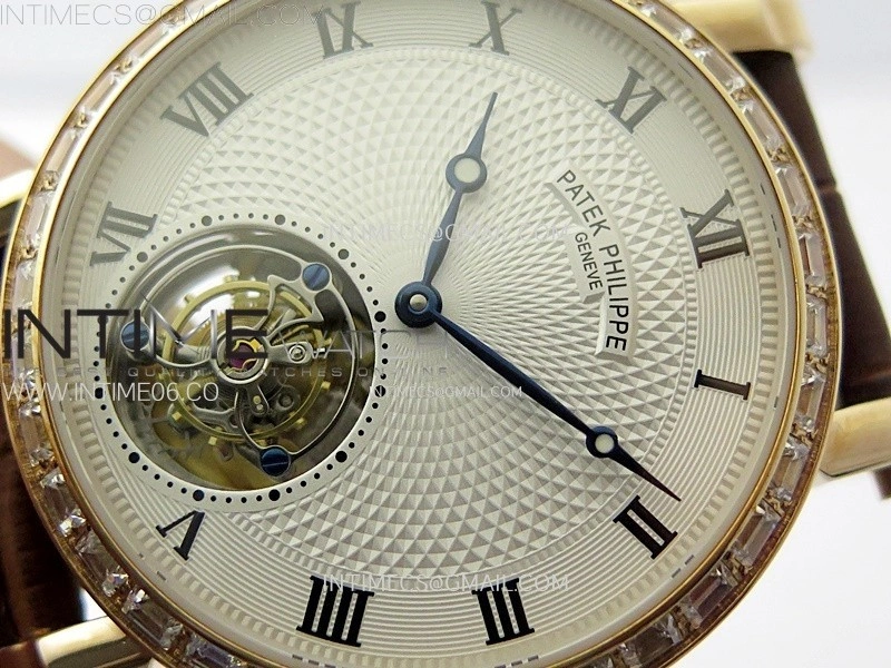 Classic Tourbillon RG Diamonds Bezel AXF White Textured Dial On Black Leather Strap EQ5210