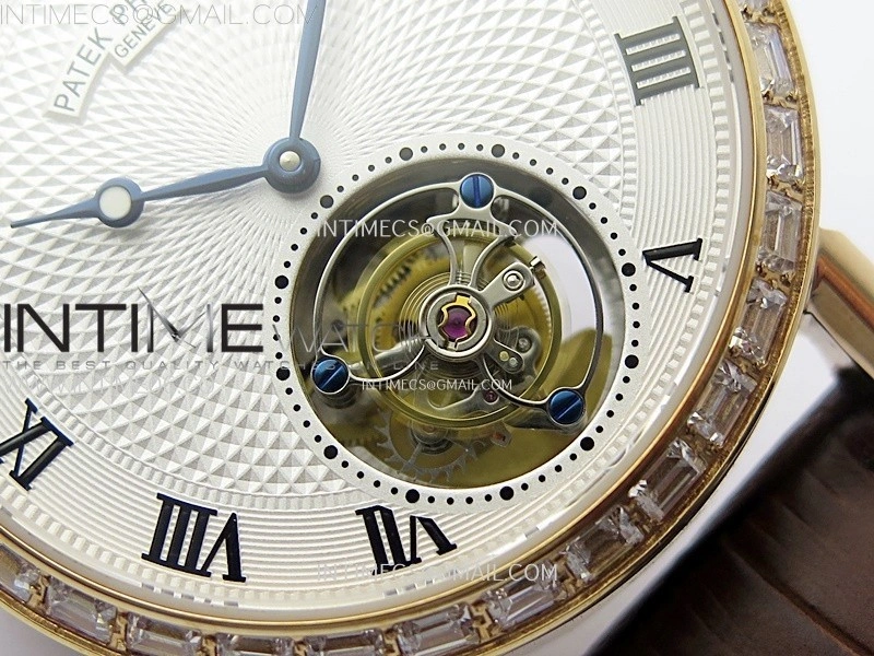 Classic Tourbillon RG Diamonds Bezel AXF White Textured Dial On Black Leather Strap EQ5210